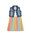 RARE EDITIONS LITTLE GIRLS OMBRE PLEATED DRESS WITH DENIM VEST