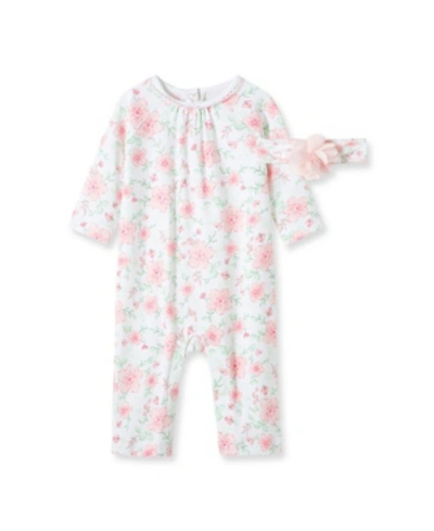 Little Me Baby Girls Floral Coverall With Headband In Pink