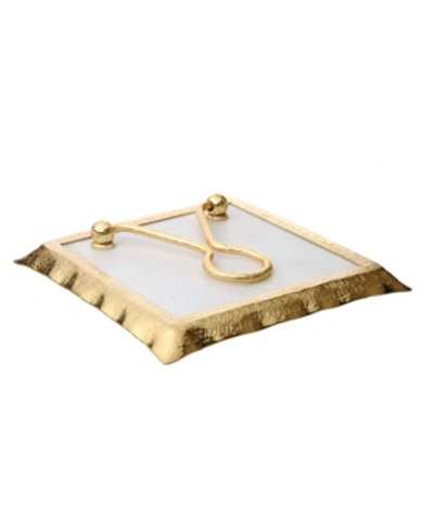 Classic Touch 7.75" Square Marble Napkin Holder With Rim In Gold