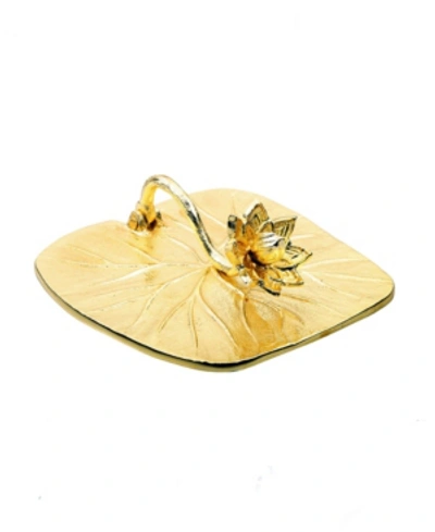 Classic Touch Gold-tone Square Napkin Holder With Lotus Flower Design