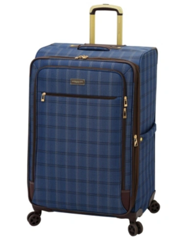 London Fog Closeout!  Brentwood Ii 20" Expandable Carry-on Spinner Luggage In Classic Blue Windowpane