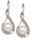 Macy's Cultured Freshwater Pearl (7mm) And Diamond (1/10 Ct. T.w.) Drop Earrings In 14k Gold In White Gold
