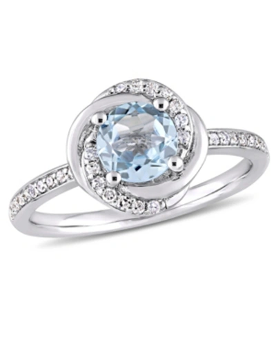 Macy's Blue Topaz (1 Ct. T.w.) And Diamond (1/6 Ct. T.w.) Swirl Ring In 10k White Gold