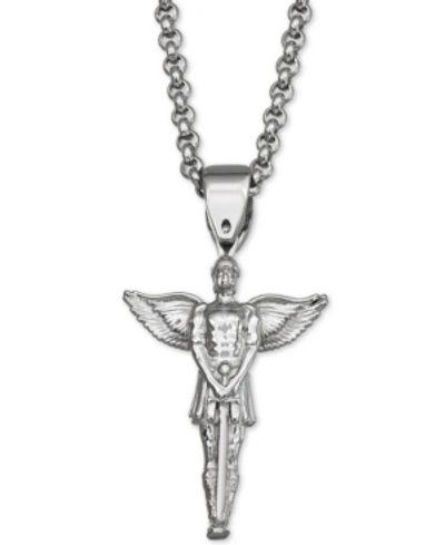 Macy's Men's Diamond Accent St. Michael 24" Pendant Necklace In Stainless Steel In Stainless Steel