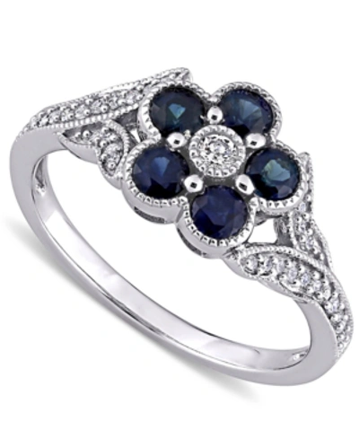 Macy's Sapphire (4/5 Ct. T.w.) & Diamond (1/6 Ct. T.w.) Flower Ring In 10k White Gold