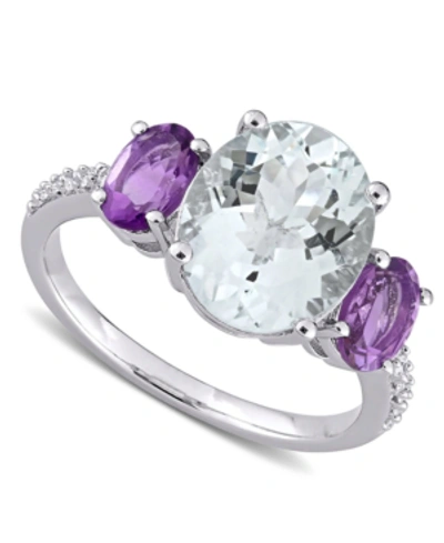 Macy's Aquamarine (3 Ct. T.w.), Amethyst (4/5 Ct. T.w.) & Diamond (1/10 Ct. T.w.) Ring In Sterling Silver