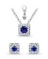 GIANI BERNINI SIMULATED BLUE SAPPHIRE AND CUBIC ZIRCONIA HALO SQUARE PENDANT AND EARRING SET, 3 PIECE
