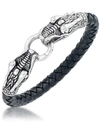 Andrew Charles By Andy Hilfiger Men's Dragon Head Leather Bracelet In Stainless Steel In Stainless Steel