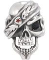 ANDREW CHARLES BY ANDY HILFIGER MEN'S BLACK CUBIC ZIRCONIA & RED ENAMEL PIRATE SKULL RING IN STAINLESS STEEL