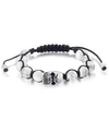 Andrew Charles By Andy Hilfiger Men's Onyx Bead Skull Bolo Bracelet In Stainless Steel (also In Tiger's Eye & White Agate) In White Agate