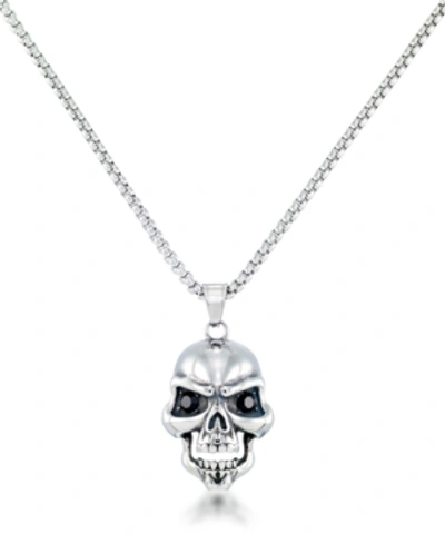 Andrew Charles By Andy Hilfiger Men's Black Cubic Zirconia Skull 24" Pendant Necklace In Stainless Steel