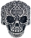 ANDREW CHARLES BY ANDY HILFIGER MEN'S ORNAMENTAL SKULL RING IN OXIDIZED STAINLESS STEEL