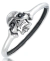 Andrew Charles By Andy Hilfiger Men's Black Cubic Zirconia Skull Bangle Bracelet In Stainless Steel In Stainless Steel
