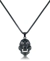 ANDREW CHARLES BY ANDY HILFIGER MEN'S CUBIC ZIRCONIA SIGNATURE SKULL 24" PENDANT NECKLACE IN BLACK ION-PLATED STAINLESS STEEL (ALSO 