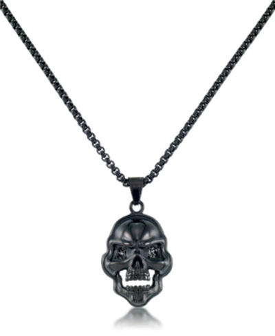 Andrew Charles By Andy Hilfiger Men's Cubic Zirconia Signature Skull 24" Pendant Necklace In Black Ion-plated Stainless Steel (also