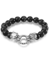 Andrew Charles By Andy Hilfiger Men's Tiger's Eye Bead Wolf Head Stretch Bracelet In Stainless Steel (also In Onyx & White Agate) In Onyx