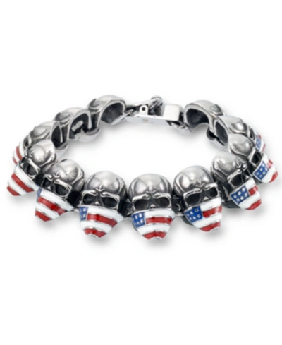 Andrew Charles By Andy Hilfiger Men's Enamel Skull Bracelet In Stainless Steel