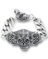 ANDREW CHARLES BY ANDY HILFIGER MEN'S ORNAMENTAL SKULL CURB LINK BRACELET IN STAINLESS STEEL