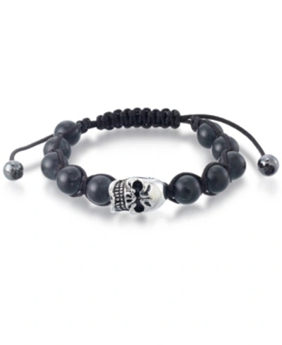 Andrew Charles By Andy Hilfiger Men's Onyx Bead Skull Bolo Bracelet In Stainless Steel (also In Tiger's Eye & White Agate)