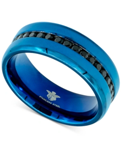 Macy's Men's Black Cubic Zirconia Band In Blue Ion-plated Stainless Steel