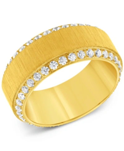 Macy's Men's Cubic Zirconia Textured Band In Yellow Ion-plated Stainless Steel In Gold-tone
