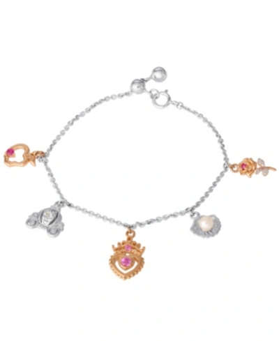 Disney Kids' Princess Cultured Freshwater Pearl, Gemstone And Diamond Accent Charm Bracelet In Sterling Silver An