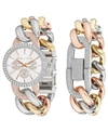 KENDALL + KYLIE WOMEN'S KENDALL + KYLIE LARGE OPEN-LINK CRYSTAL EMBELLISHED TRI TONE STAINLESS STEEL STRAP ANALOG WA