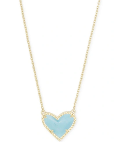 Kendra Scott Ari Heart Short Pendant Necklace, 15 In Gold Light Blue Magnesite