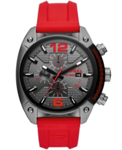 Diesel Overflow Chronograph Silicone Strap Watch, 49mm X 55mm In Grey/ Red