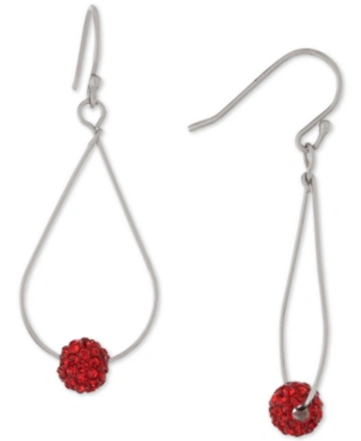 Giani Bernini Pave Crystal Ball On An Open Tear Drop Wire Earrings Set In Sterling Silver. Available In Clear Or G In Red