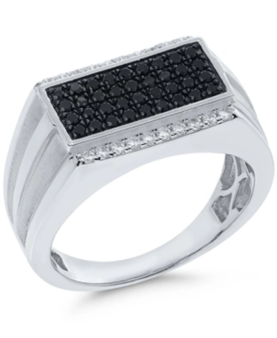 Macy's Men's Black & White Diamond Cluster Ring (3/4 Ct. T.w.) In Sterling Silver