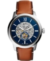 Fossil Townsman Automatic Skeleton Blue Dial Mens Watch Me3154 In Brown