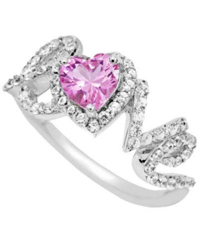 Macy's Women's 'love' Message Ring In Sterling Silver In Pink