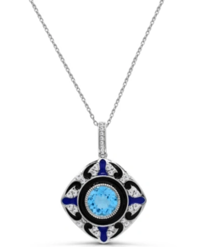 Macy's Swiss Blue Topaz (2 1/4 Ct.t.w) And Enamel Pendant Necklace In Sterling Silver In Medium Blue
