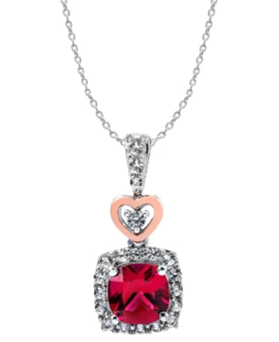 Macy's Women's 14k Rose Gold Plated Heart Pendant Necklace In Sterling Silver In Red