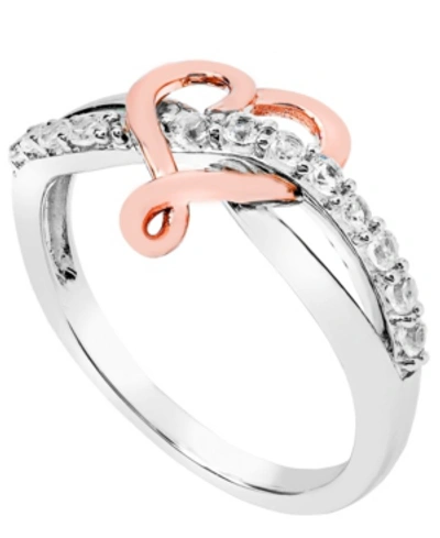 Macy's Women's Created White Sapphire (1/3 Ct.t.w) 14k Rose Gold Plated Heart Ring In Sterling Silver In Light Pink