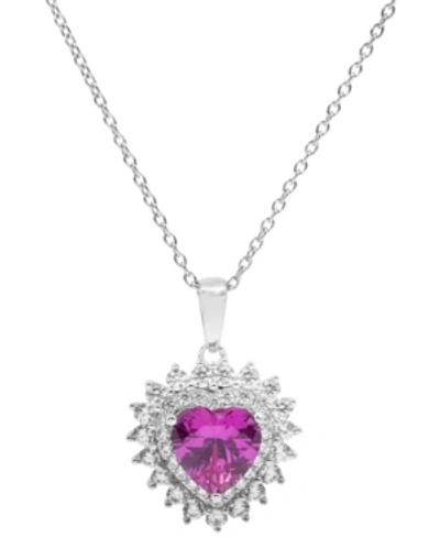Macy's Women's Heart Pendant Necklace In Sterling Silver In Medium Pink