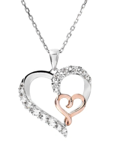 Macy's Women's 14k Rose Gold Plated Heart Pendant Necklace In Sterling Silver In Light Pink