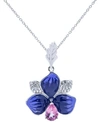 Macy's Pink Topaz (1 Ct.t.w) And Enamel Flower Pendant Necklace In Sterling Silver In Medium Purple