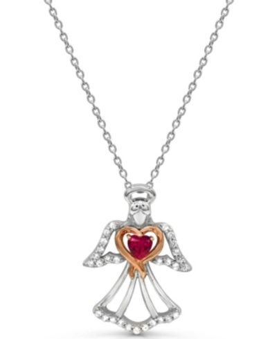 Macy's Women's 14k Rose Gold Plated Angel Heart Pendant Necklace In Sterling Silver In Medium Red