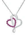 Macy's Women's Double-heart Pendant Necklace In Sterling Silver In Medium Red
