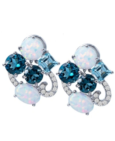 Macy's Created Opal And Multi-topaz Earrings In Sterling Silver In Dark Blue