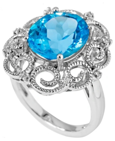 Macy's Women's Milgrain Ring In Sterling Silver In Blue Topaz