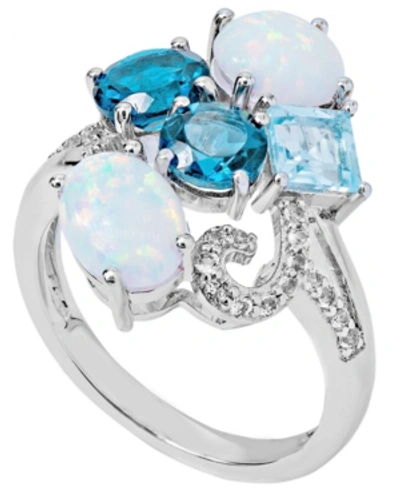 Macy's Lab-created Opal (1-1/3 Ct. T.w) & Multicolor Topaz (2-1/2 Ct. T.w) Ring In Sterling Silver In Multi-gemstone