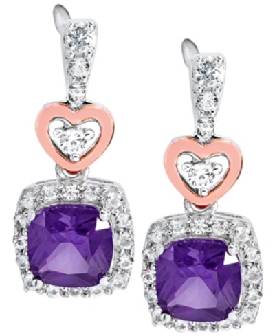 Macy's Women's 14k Rose Gold Plated Heart Earrings In Sterling Silver In Purple