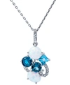 Macy's Lab-grown Opal (1 1/3 Ct.t.w) And Blue Topaz (2 1/2 Ct.t.w) Cluster Pendant Necklace In Sterling Sil In Blue