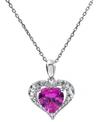 Macy's Women's Heart Pendant Necklace In Sterling Silver In Medium Pink