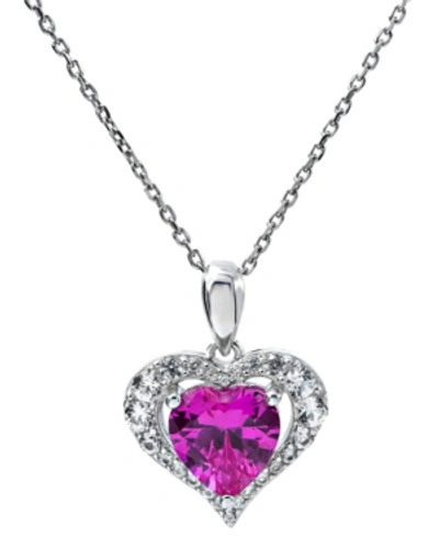 Macy's Women's Heart Pendant Necklace In Sterling Silver In Medium Pink