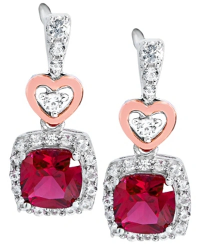Macy's Women's 14k Rose Gold Plated Heart Earrings In Sterling Silver In Red