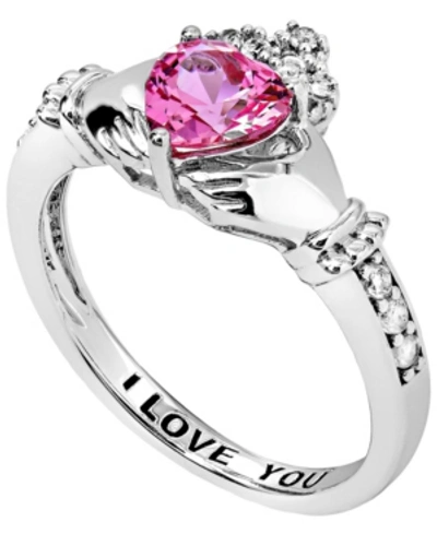Macy's Women's Claddagh Heart Ring In Sterling Silver In Medium Pink